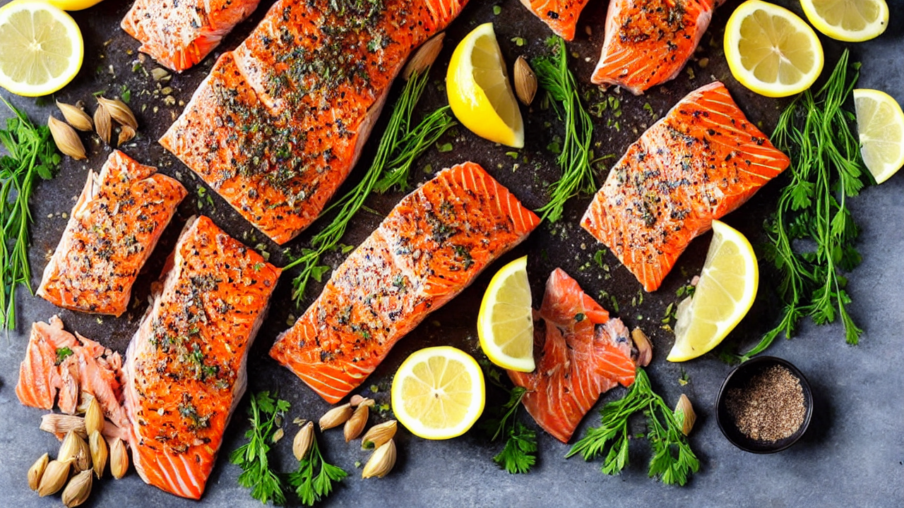 Let's gather our ingredients! You'll need 1.5 pounds of salmon fillets, 2 tables