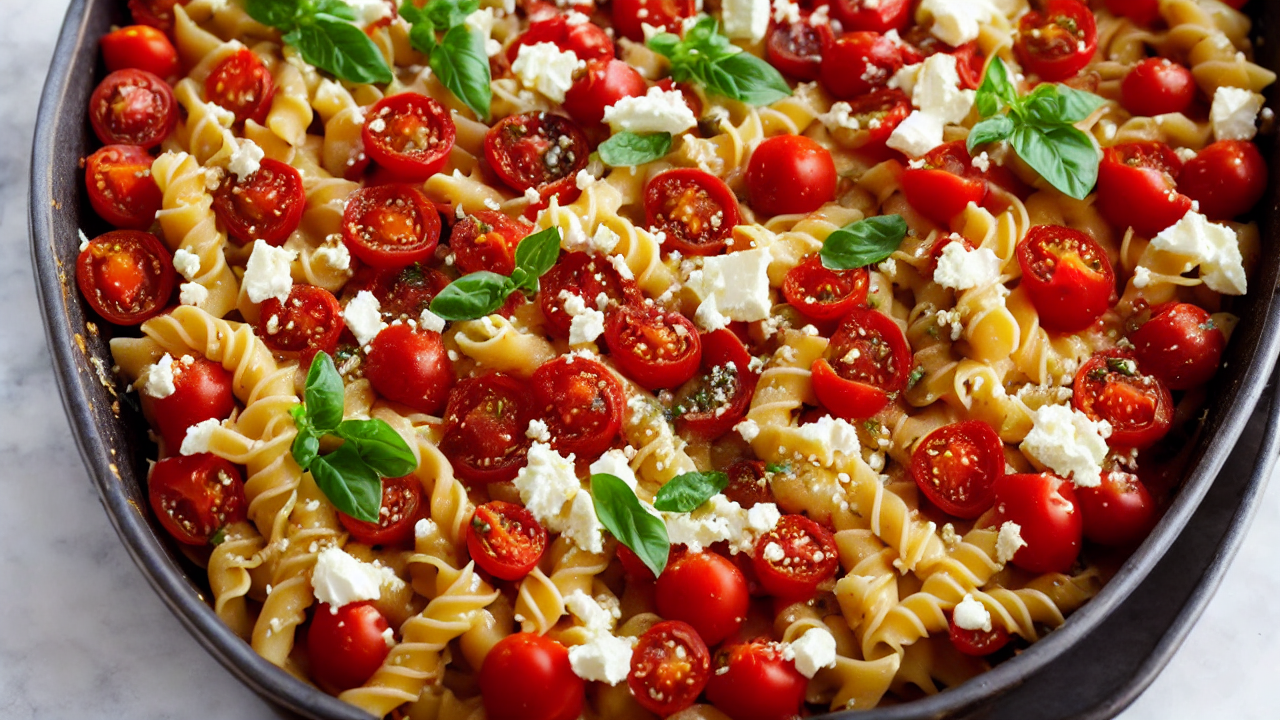 Layer pasta in a baking dish, then spread the feta mixture over the top. Add hal