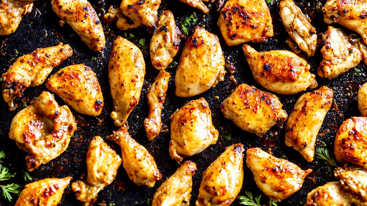 Sear the marinated chicken pieces in butter until charred on the edges. Don't co