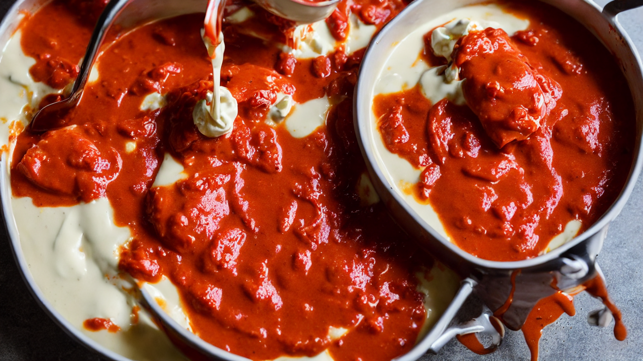 Blend the sauce until smooth, then stir in heavy cream and a generous knob of bu