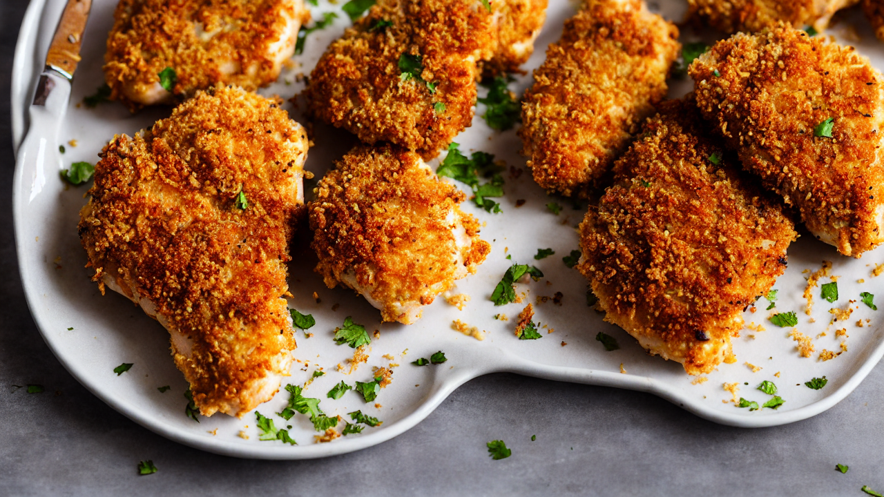 Season chicken with soy sauce and curry powder, then coat in panko breadcrumbs f